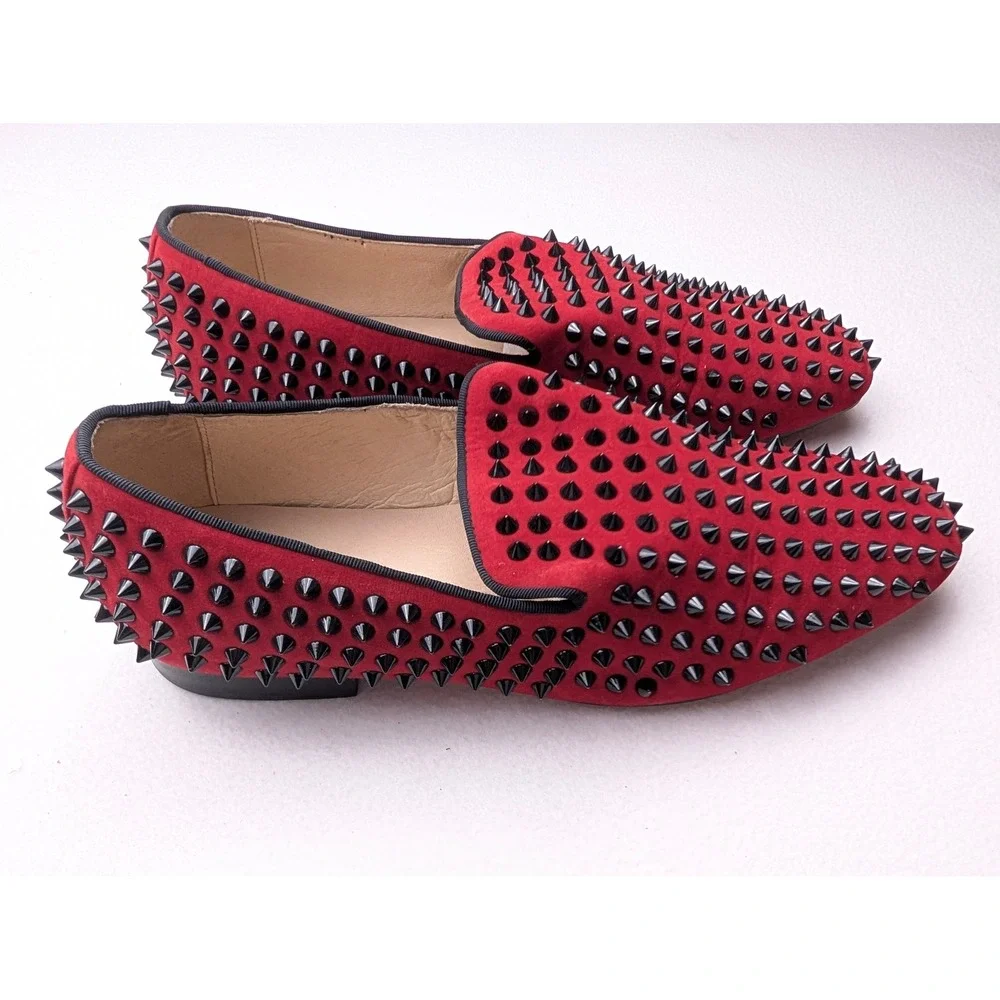 Ferucci Mens Red Suede Black Spiked Loafers Smoking Slippers SM106810-5 Size 9